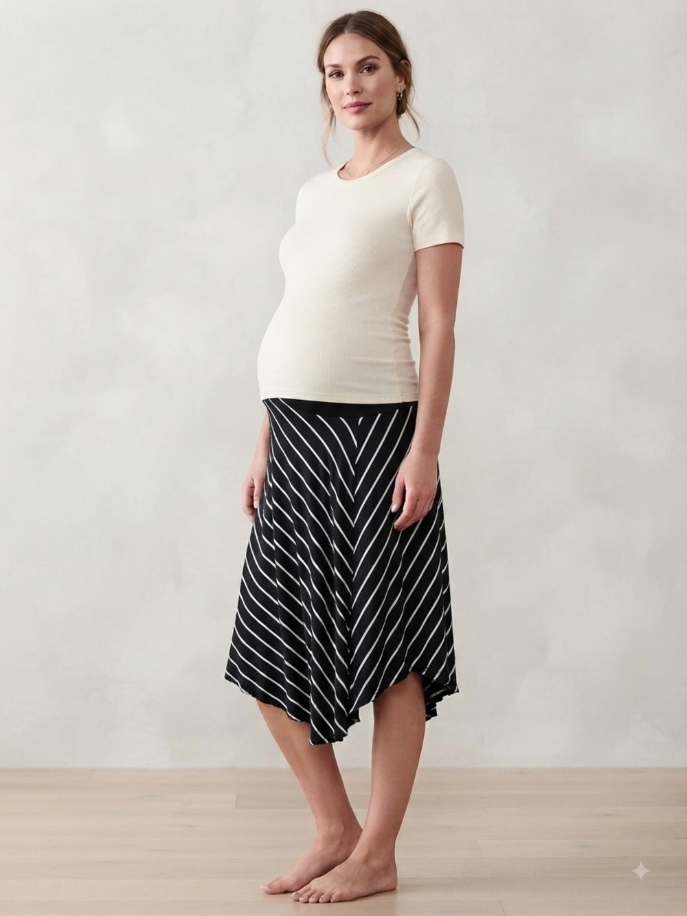 Striped Black & White Maternity Handkerchief Hem Skirt
